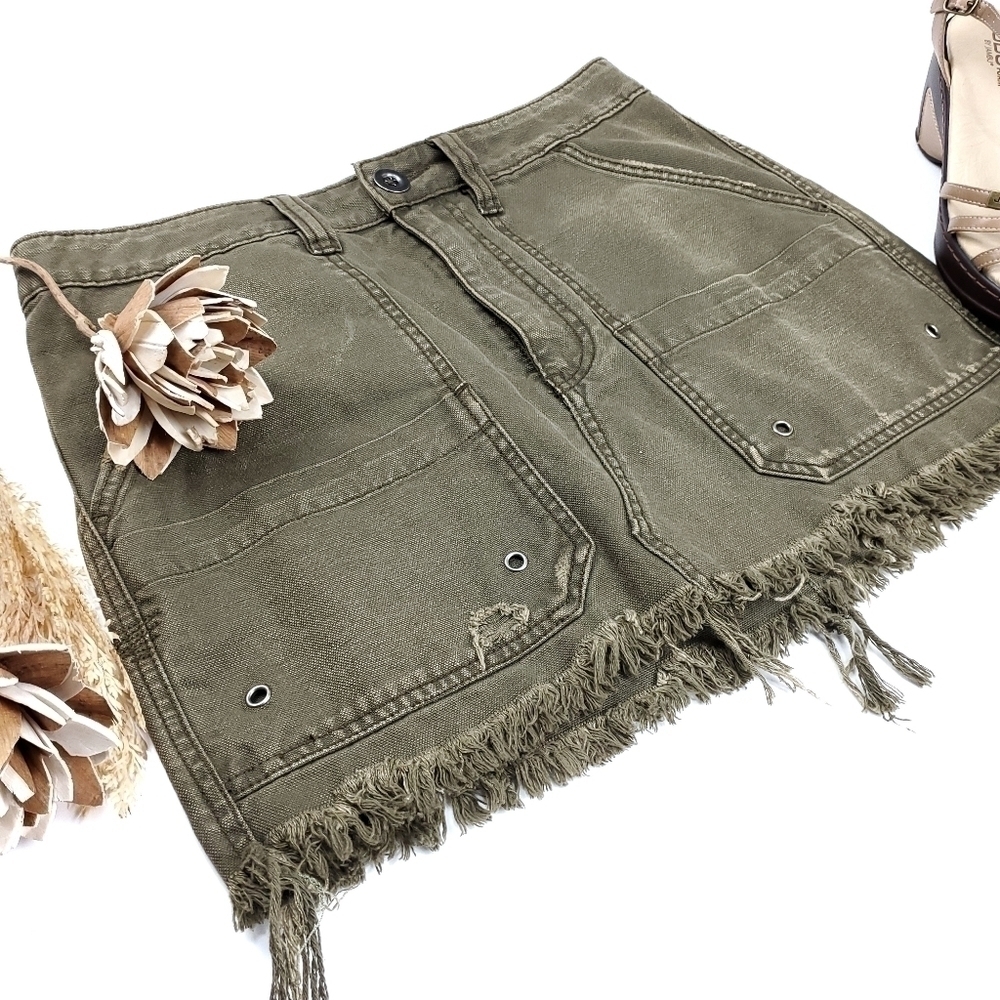 Free People Green Denim Jean Skirt Size 27 - Picture 3 of 8